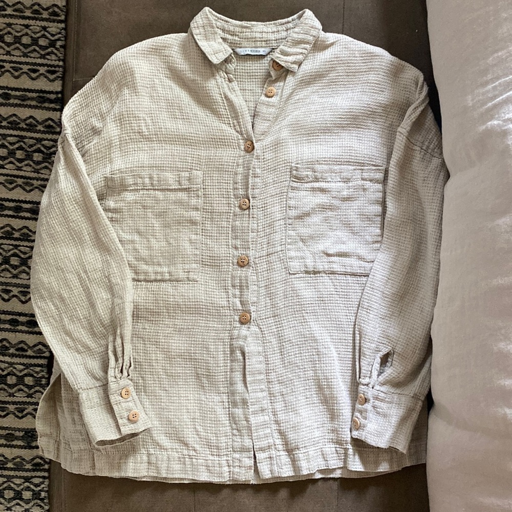 Vika Waffle Linen Button Down Shirt - Picture 2 of 9